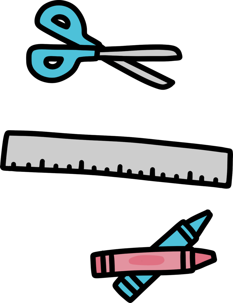 A drawing of art supplies in a doodle style