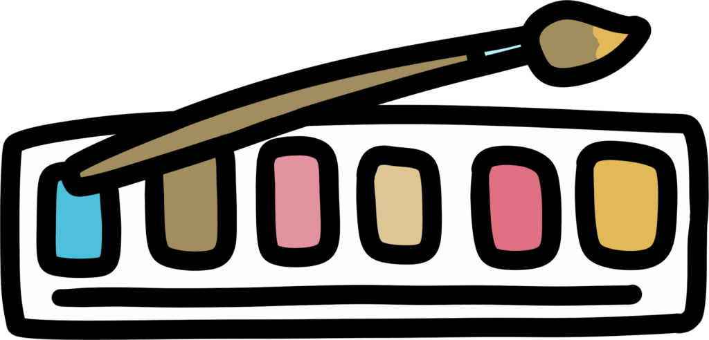 A drawing of art supplies in a doodle style