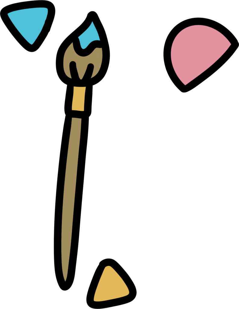 A drawing of art supplies in a doodle style