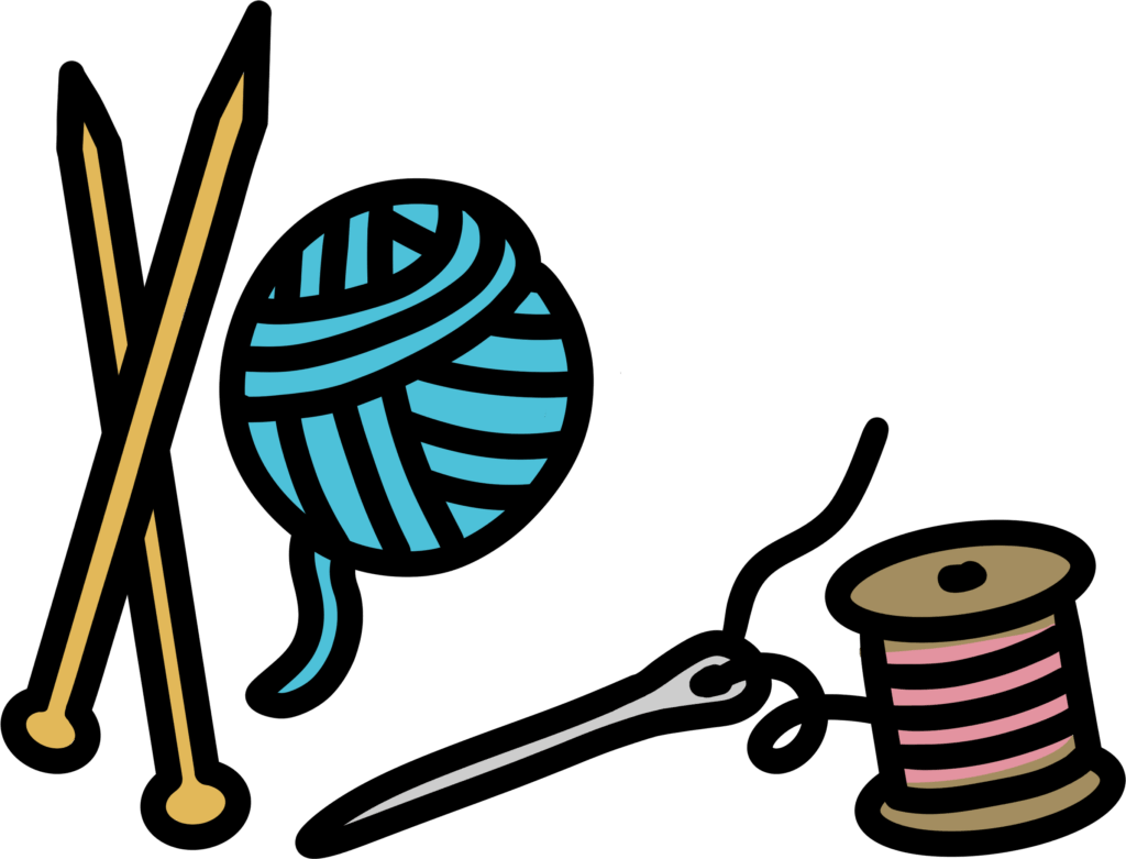 A drawing of art supplies in a doodle style